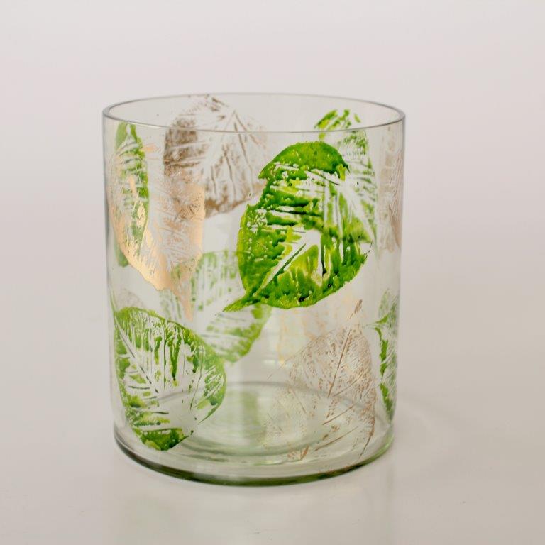 Green & Gold Leaf Glass Candle Holder